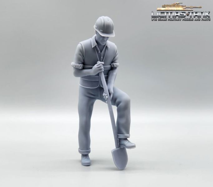 Figur 1/14 Arbeiter Schaufel Warnweste Resin Lkw Truck Nutzfahrzeuge Baustelle Modellbau Figur 1/14 Arbeiter Schaufel Warnweste Resin Lkw Truck Nutzfahrzeuge Baustelle Modellbau