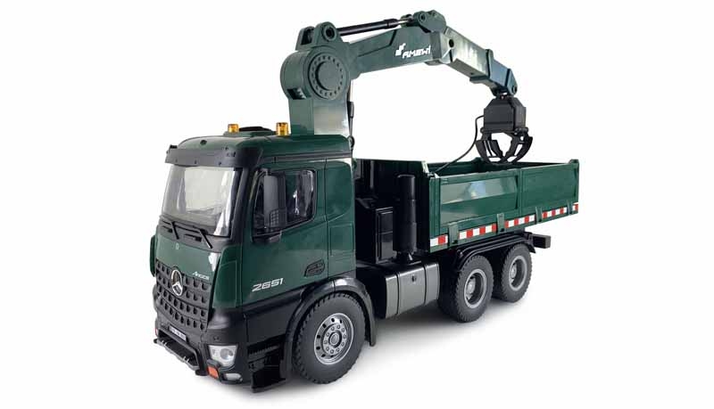 RC Lkw Mercedes-Benz Arocs Lizenz Kranwagen mit Kipper RTR grün