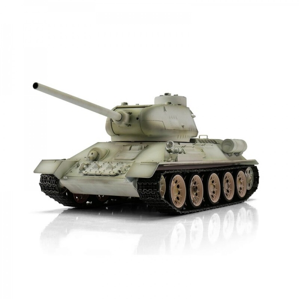 T34/85 RC Panzer 2.4 GHz 1/16 Profi-Metall BB Schussfunktion Schneetarn mit Holzkiste