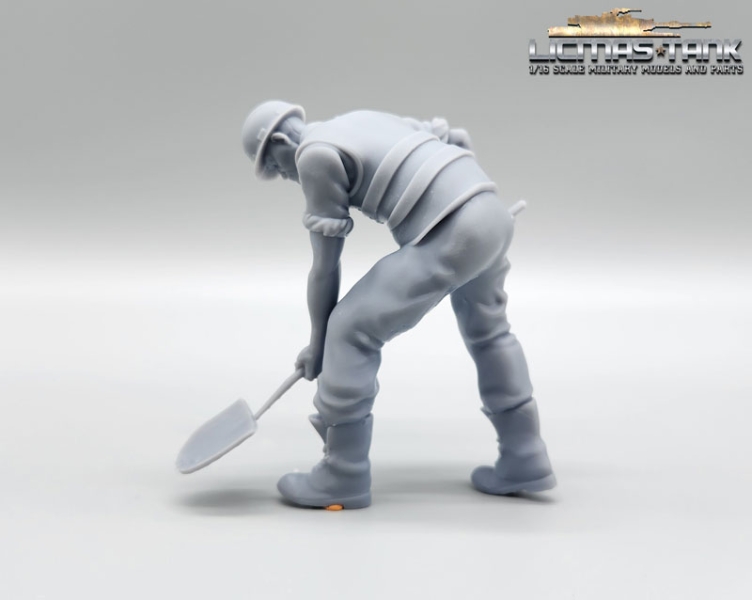 Figur 1/14 Bauarbeiter mit Warnweste und Schaufel aus Resin Lkw Truck Nutzfahrzeuge Baustelle Modellbau